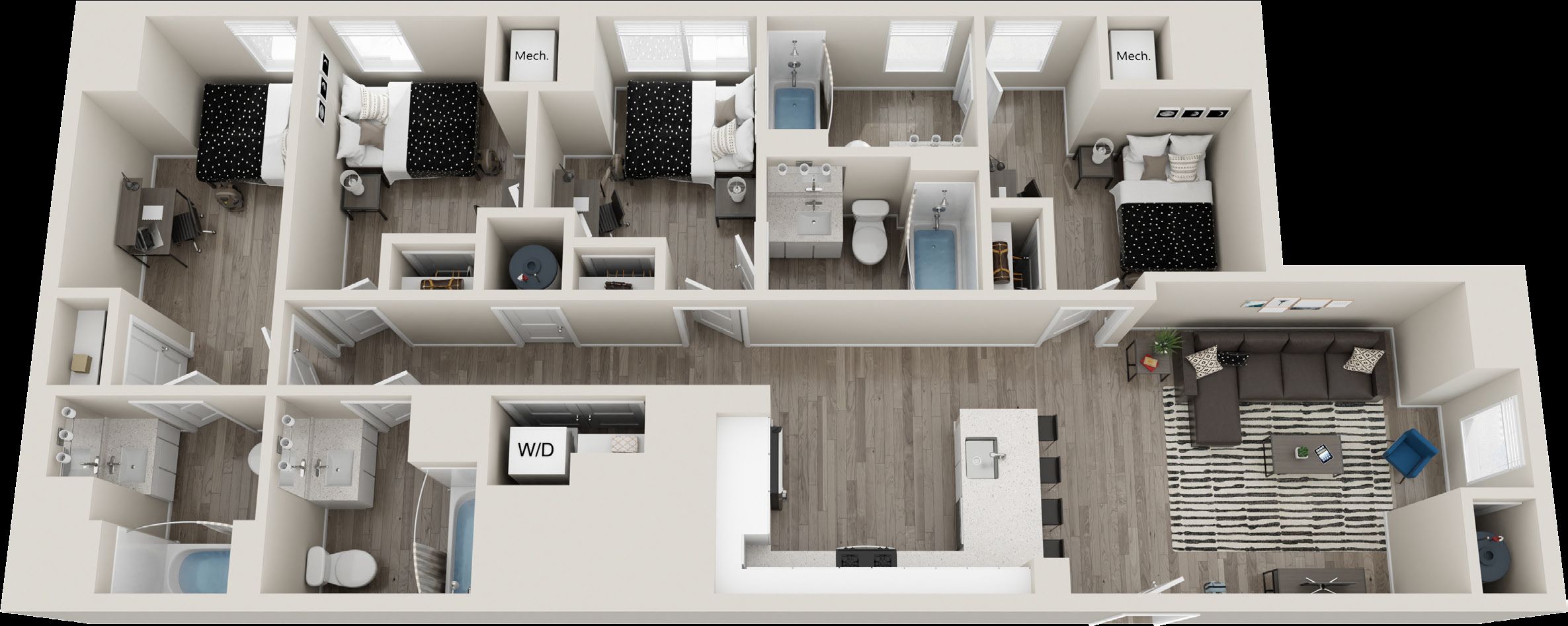 The Standard at Philadelphia at 119 South 31st Street. Floor plan of a four-bedroom apartment of type Dawson. Credit: Landmark Properties