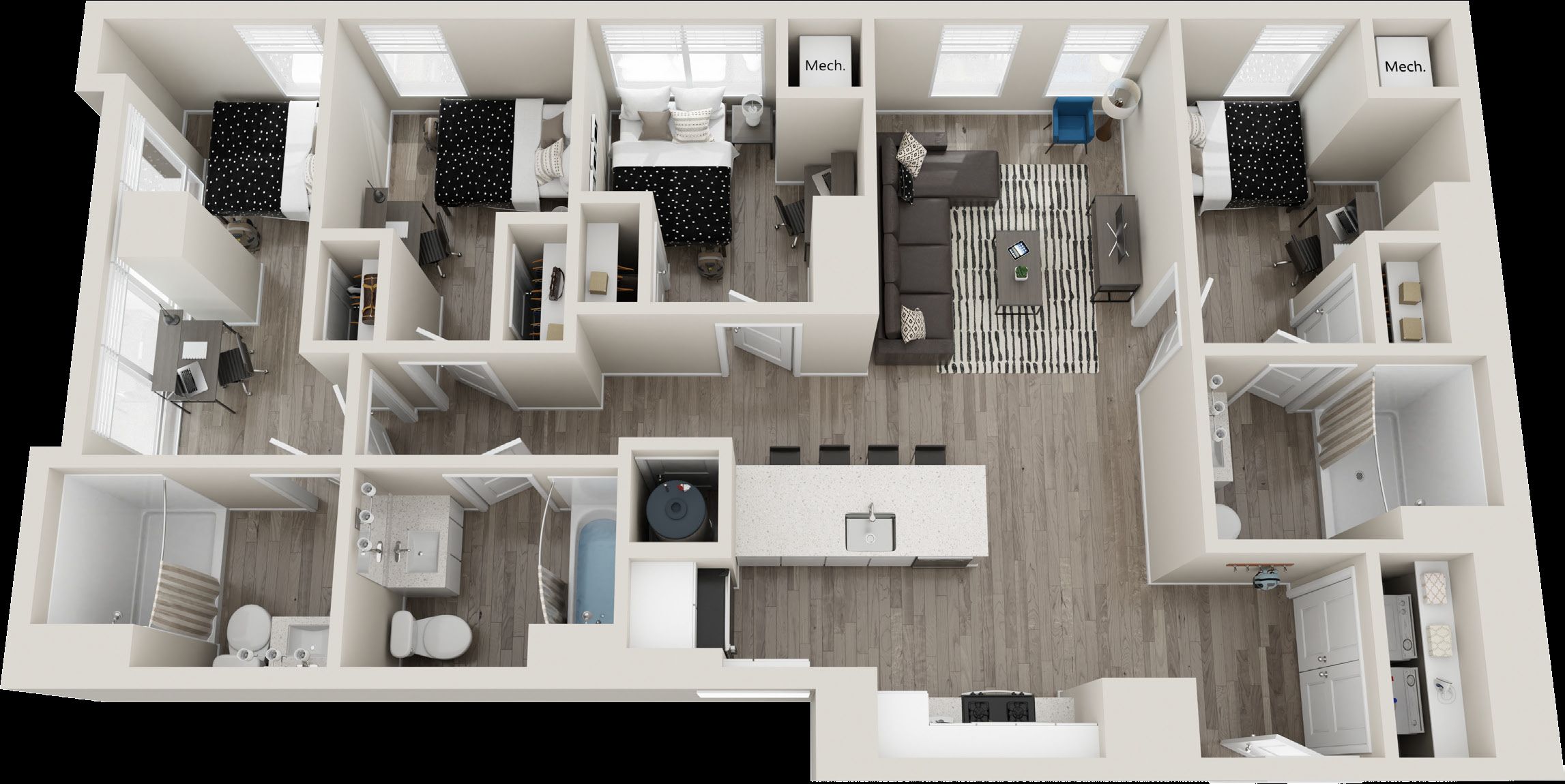 The Standard at Philadelphia at 119 South 31st Street. Floor plan of a four-bedroom apartment of type Dover. Credit: Landmark Properties