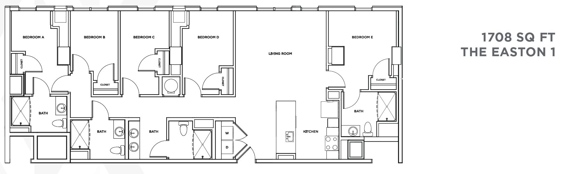 The Standard at Philadelphia at 119 South 31st Street. Floor plan of a five-bedroom apartment of type Easton. Credit: Landmark Properties