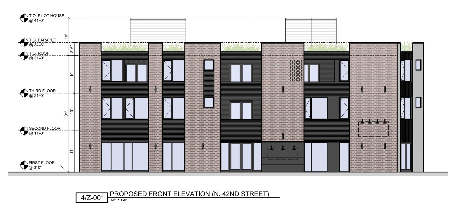 4181 Mantua Avenue. Building elevation. Credit: Studio C Architecture via the City of Philadelphia Department of Planning and Development