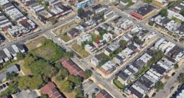650 North Conestoga Street. Site conditions prior to redevelopment. Aerial view. Looking northwest. Credit: Google Maps