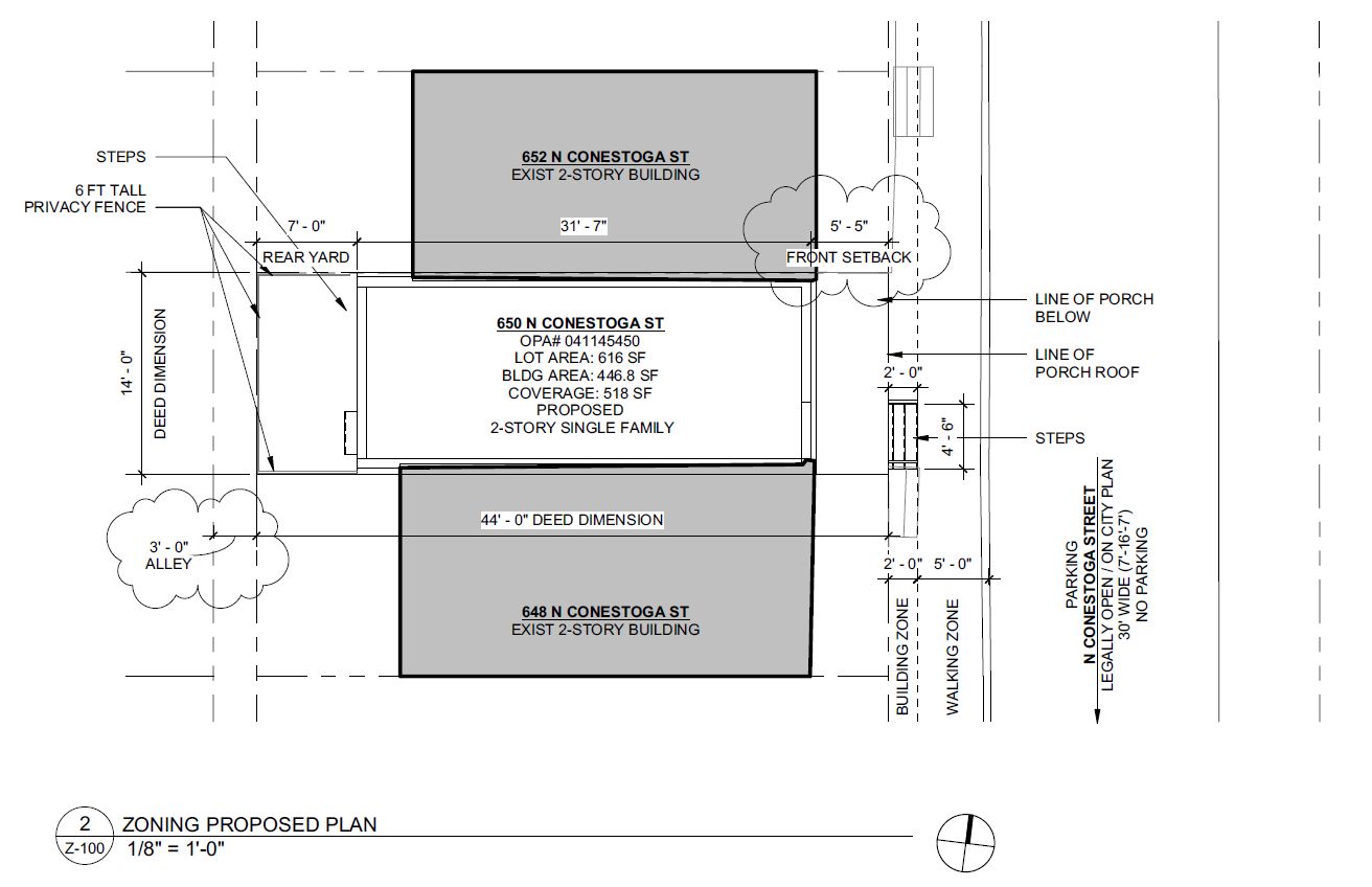650 North Conestoga Street. Site plan. Credit: Moto Designshop via the City of Philadelphia Department of Planning and Development