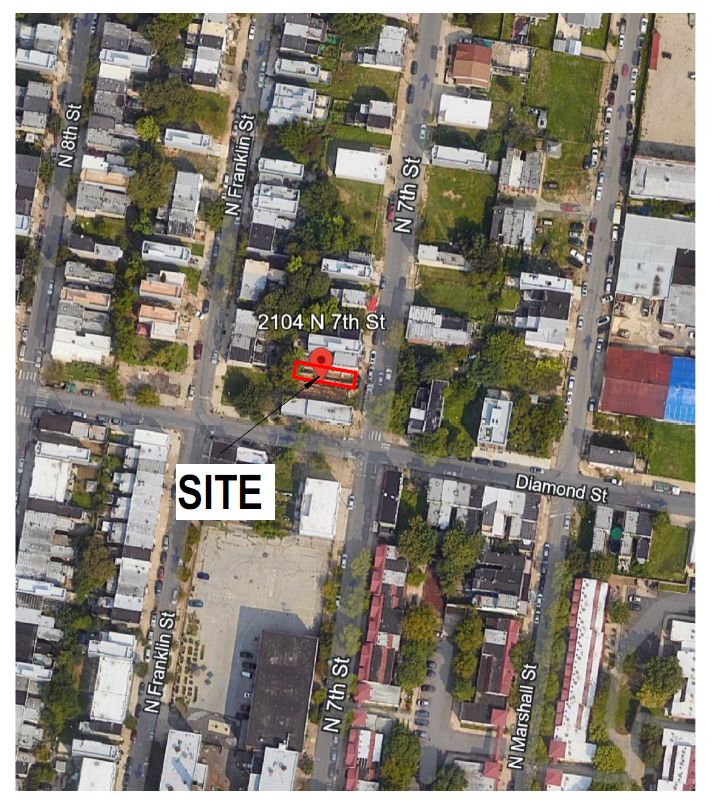 2104 North 7th Street. Aerial view prior to redevelopment. Credit: Sanbar Design via the Department of Planning and Development of the City of Philadelphia