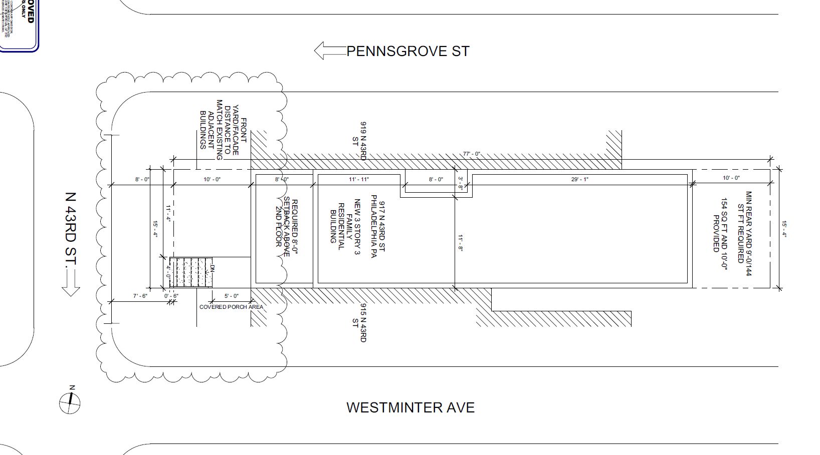 917 North 43rd Street. Site plan (original version). Credit: J Design and Consultants via the Department of Planning and Development of the City of Philadelphia