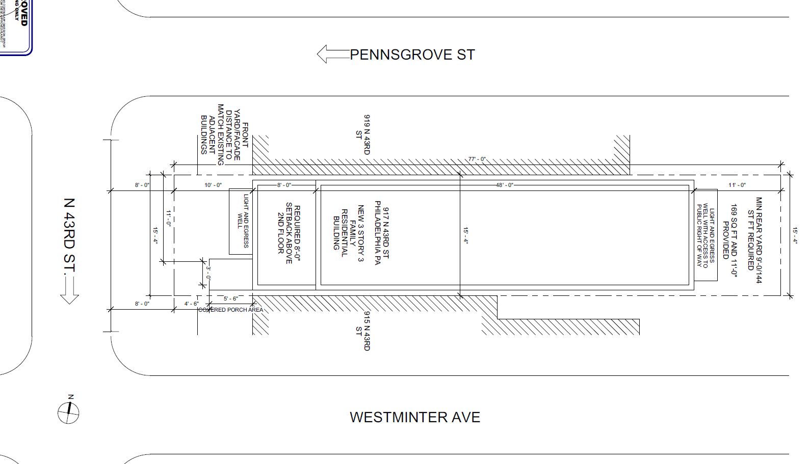 917 North 43rd Street. Site plan (revised version). Credit: J Design and Consultants via the Department of Planning and Development of the City of Philadelphia