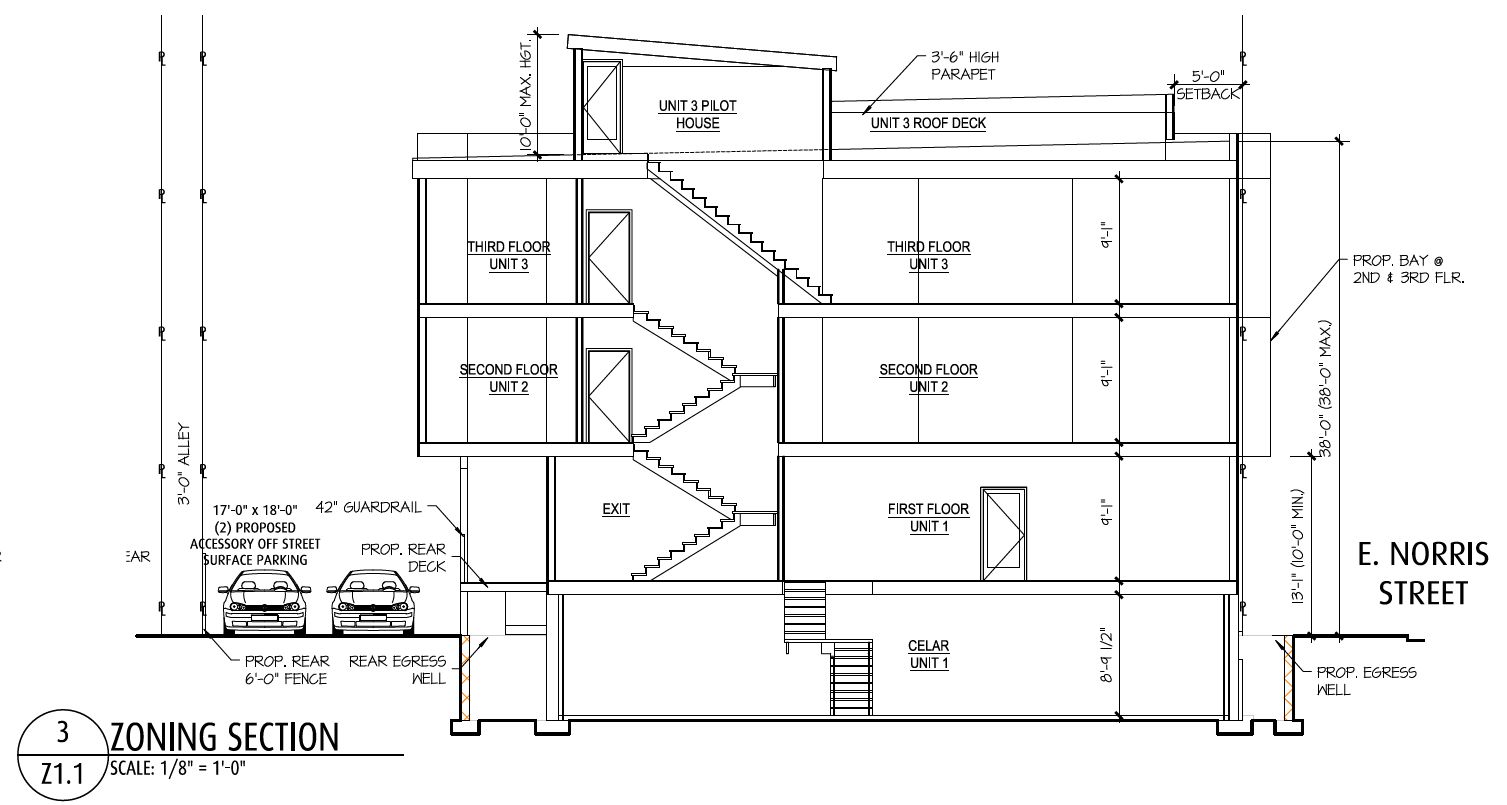 2144 East Norris Street. Building section. Credit: Fusa Designs via the City of Philadelphia Department of Planning and Development