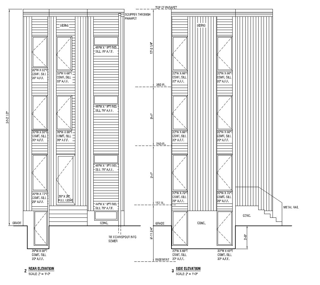 4554 North Uber Street. Building elevations. Credit: Jibe Design via the City of Philadelphia Department of Planning and Development