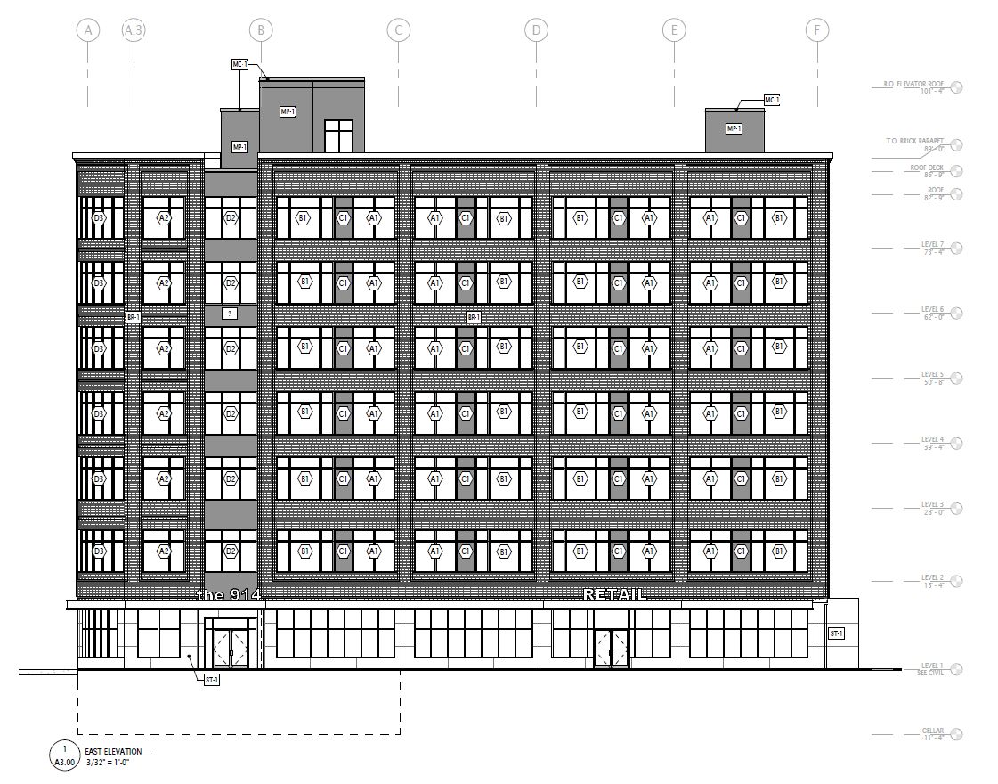 914 South Broad Street. Building elevation. Credit: JKRP Architects via the Civic Design Review