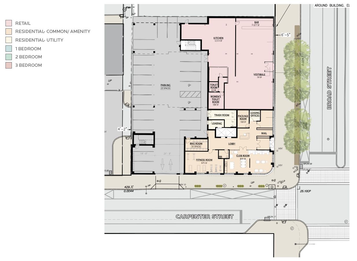 914 South Broad Street. Building floor plan. Credit: JKRP Architects via the Civic Design Review