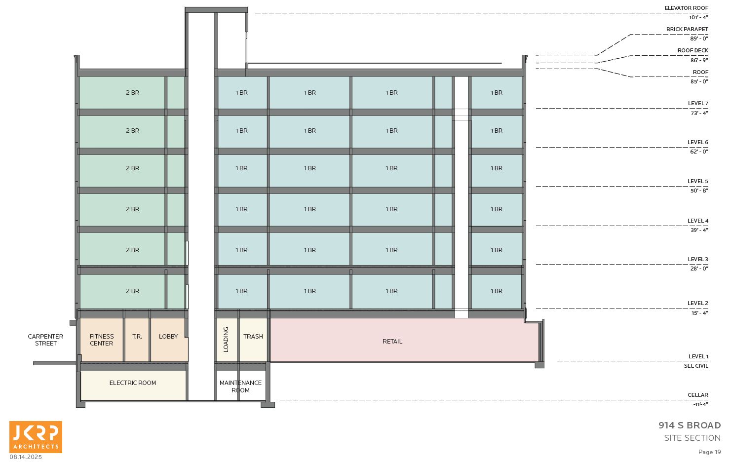 914 South Broad Street. Building section. Credit: JKRP Architects via the Civic Design Review
