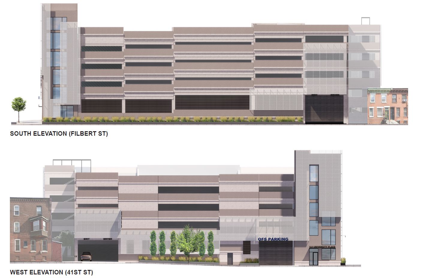 University Place 5.0 Parking Garage at 17 North 41st Street. Building elevations. Credit: ISA via the Civic Design Review
