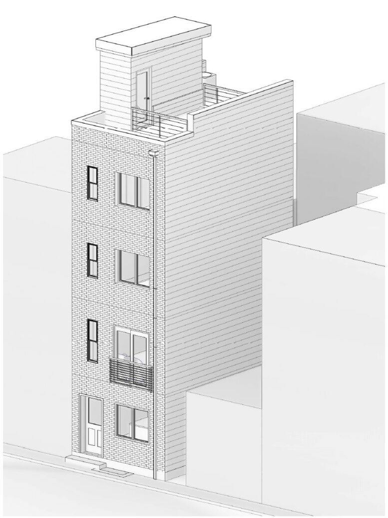 1005 Hall Street, Philadelphia. Proposed building axonometric perspective. Credit: Architect Parallel Architecture Studio via a zoning permit submitted to the City of Philadelphia.
