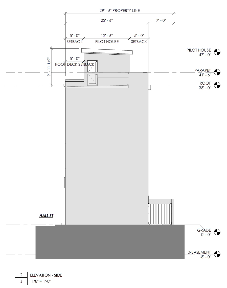 1005 Hall Street, Philadelphia. Proposed side building elevation. Credit: Architect Parallel Architecture Studio via a zoning permit submitted to the City of Philadelphia.