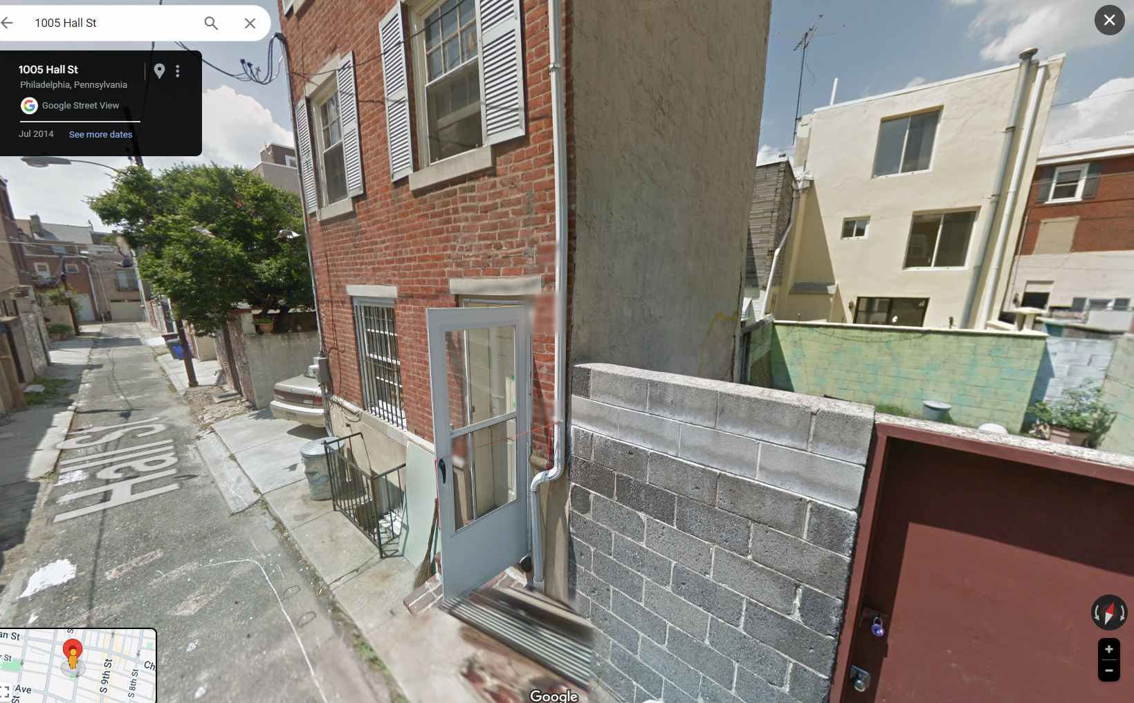 1005 Hall Street, Philadelphia. Site conditions prior to redevelopment. Credit: Google Maps via Architect Parallel Architecture Studio submitted in a zoning permit submitted to the City of Philadelphia.