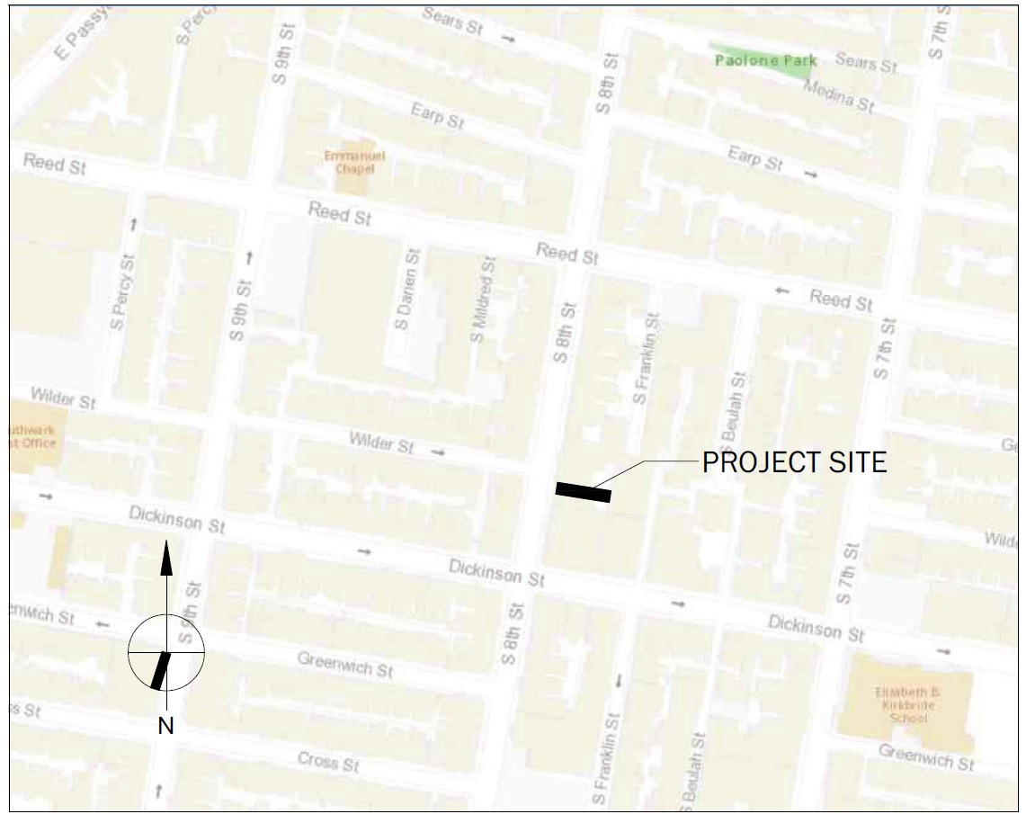 1439 South 8th Street, Philadelphia. Project site map. Credit: Gnome Architects via a zoning permit submitted to the City of Philadelphia.