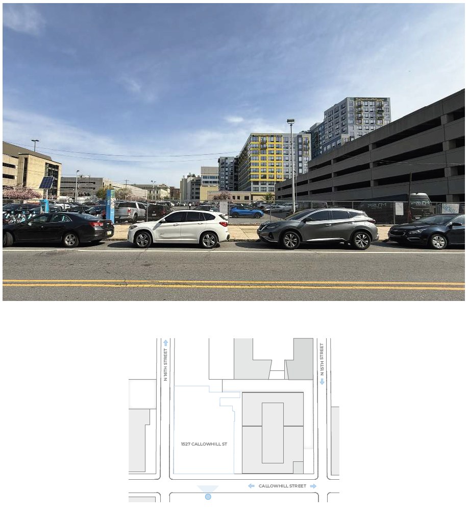 1527 Callowhill Street. Site and urban context photos prior to redevelopment. Credit: Designblendz Architecture via the Civic Design Review by the Philadelphia City Planning Commission.