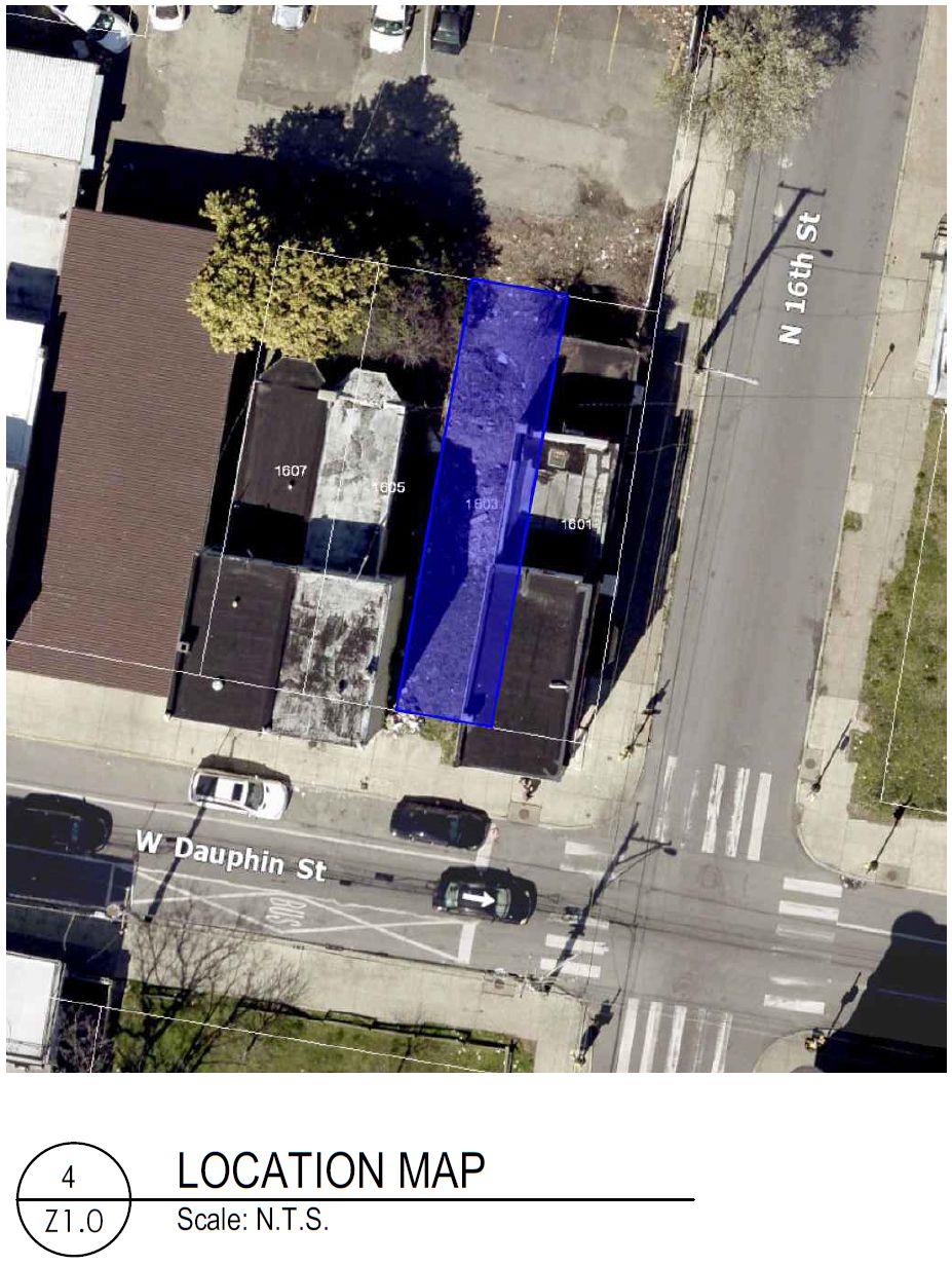1603 West Dauphin Street. Aerial view prior to redevelopment. Credit: Here's The Plan, LLC via the City of Philadelphia