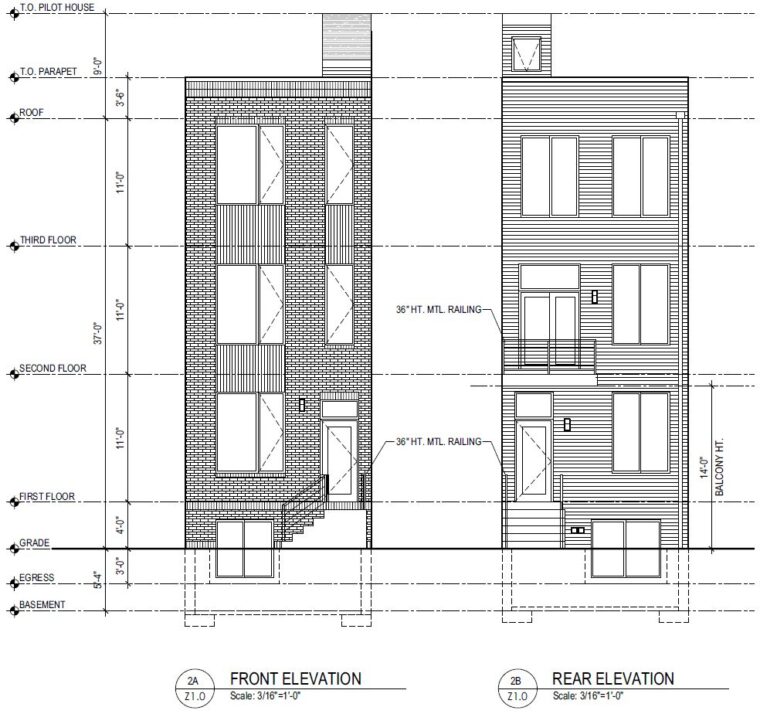 1603 West Dauphin Street. Building elevations. Credit: Here's The Plan, LLC via the City of Philadelphia