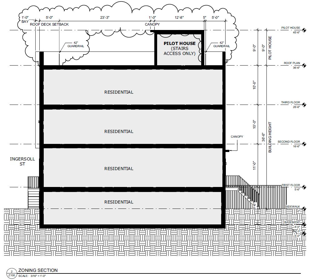 1723 Ingersoll Street. Building section. Credit: Plato Studio via the Planning Department of the City of Philadelphia