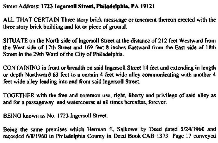 1723 Ingersoll Street. Deed. Credit: Plato Studio via the Planning Department of the City of Philadelphia