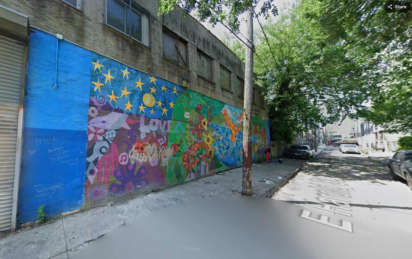 Mural across from 1929 East Harold Street. Looking west. July 2025. Credit: Google Street View via Google Maps.