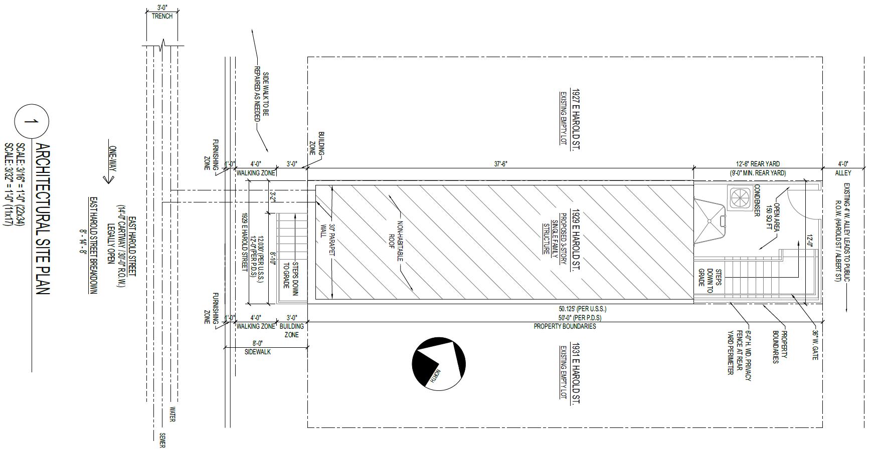 1929 East Harold Street, Philadelphia. Proposed site plan. Credit: Marshall Sabatini Architecture via a zoning permit submitted to the City of Philadelphia.