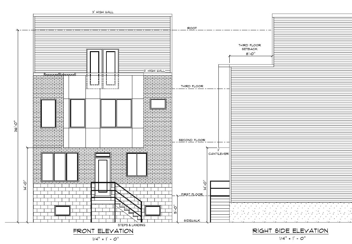 1931 South Juniper Street, Philadelphia. Proposed building elevations. Credit: Here's The Plan, LLC via a zoning permit submitted to the City of Philadelphia.
