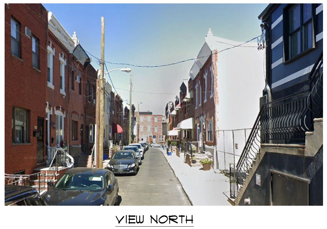 1931 South Juniper Street, Philadelphia. Site conditions prior to redevelopment, with the development site on the right. Looking north. Credit: Here's The Plan, LLC via a zoning permit submitted to the City of Philadelphia.