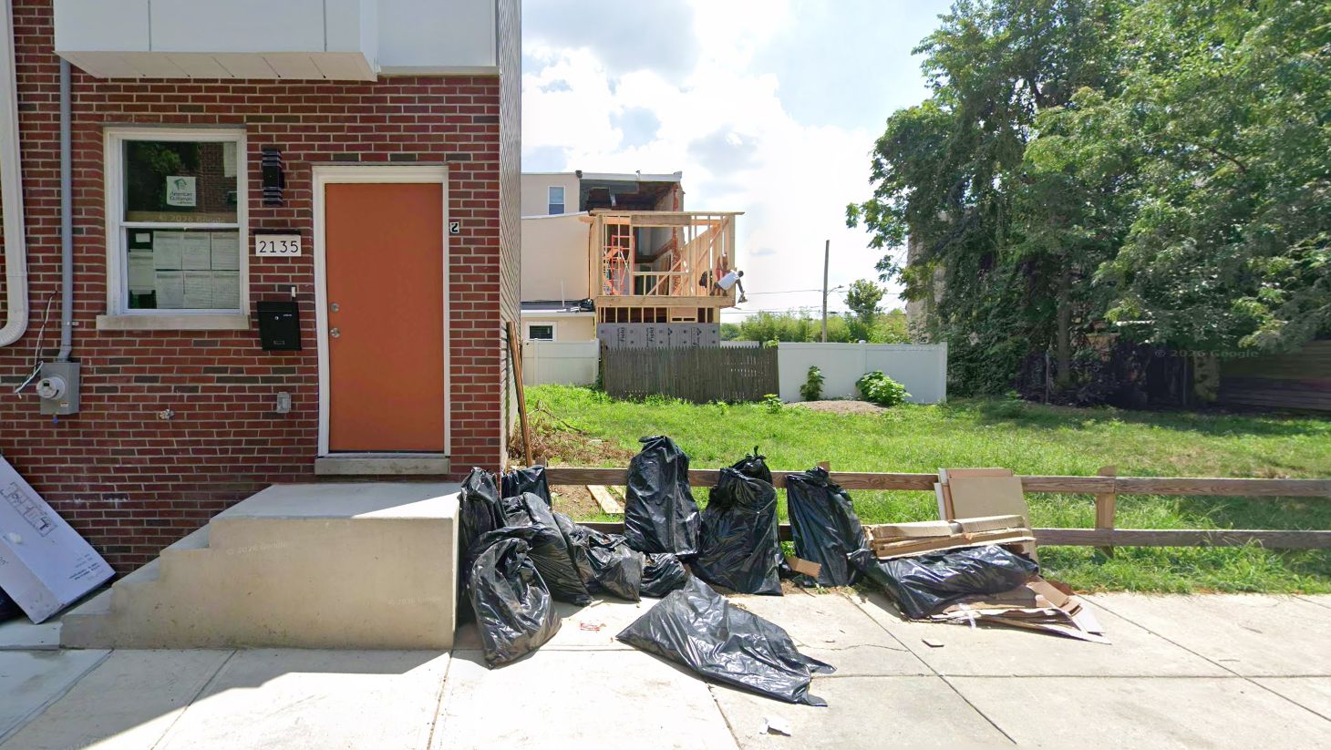 2129 North Orianna Street. Site view (right) prior to redevelopment. Looking east. July 2025. Credit: Google Street View via Google Maps
