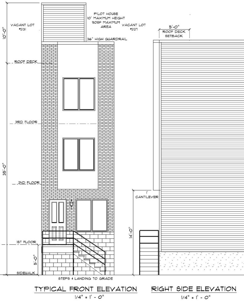 2129 North Orianna Street. Front building elevation. Credit: Here's The Plan, LLC via the City of Philadelphia