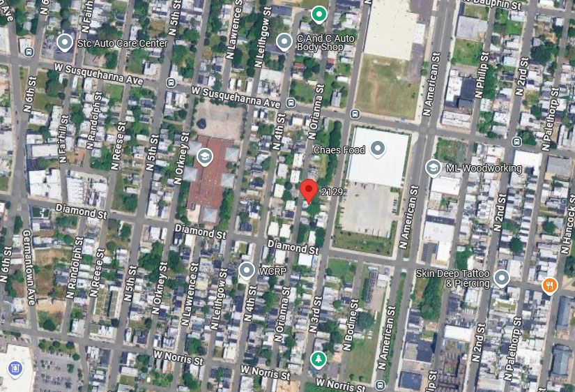 2129 North Orianna Street. Aerial view prior to redevelopment. Credit: Here's The Plan, LLC via the City of Philadelphia
