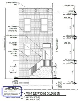 2156 East Orleans Street, Philadelphia. Proposed front building elevation. Credit: Marshall Sabatini Architecture via a zoning permit submitted to the City of Philadelphia.
