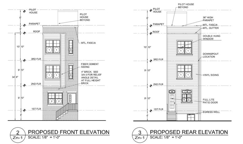 2407 East Dauphin Street, Philadelphia. Proposed building elevations. Credit: David P. McArthur via a zoning permit submitted to the City of Philadelphia.