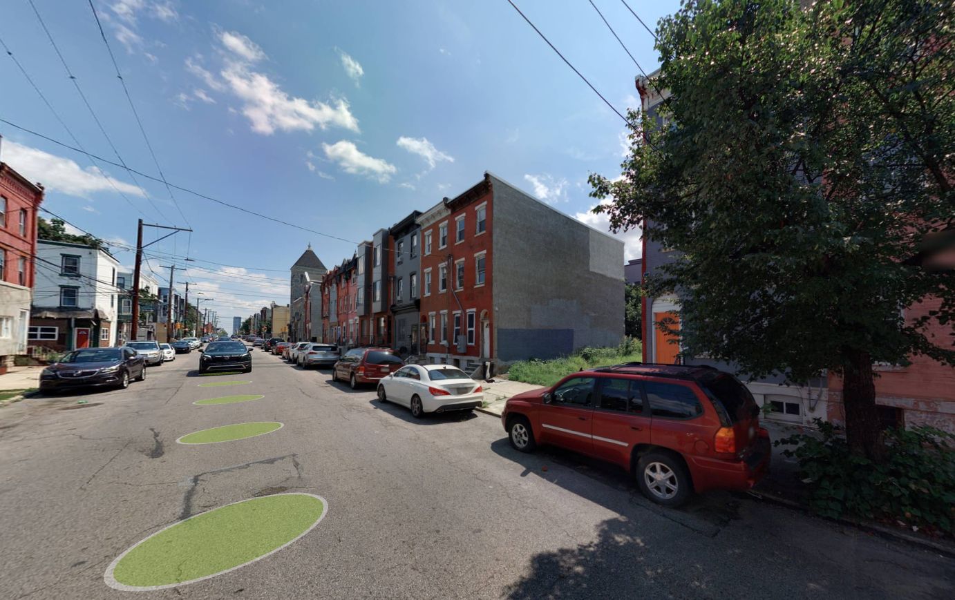 2534 Cecil B. Moore Avenue. Site conditions prior to redevelopment, with the Wayland Temple Baptist Church at 2500 Cecil B. Moore Avenue in the center left. Credit: Moto Designshop via the City of Philadelphia