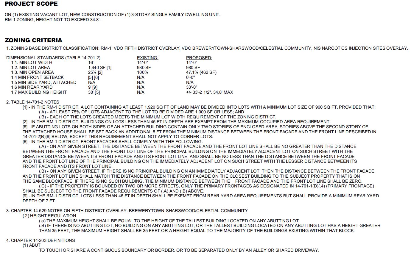 2534 Cecil B. Moore Avenue. Zoning table. Credit: Moto Designshop via the City of Philadelphia