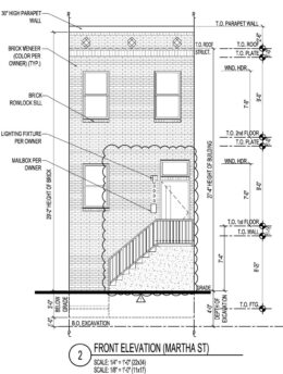 3033 Martha Street. Front building elevation. Credit: Marshall Sabatini Architecture via the City of Philadelphia