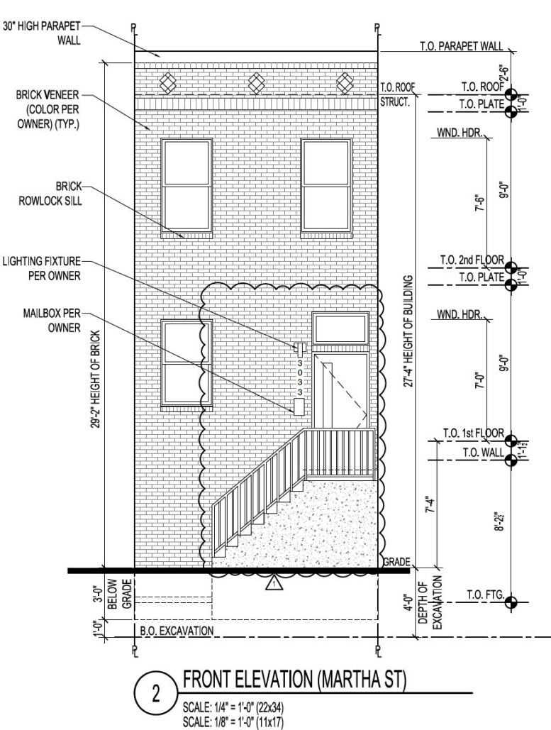 3033 Martha Street. Front building elevation. Credit: Marshall Sabatini Architecture via the City of Philadelphia
