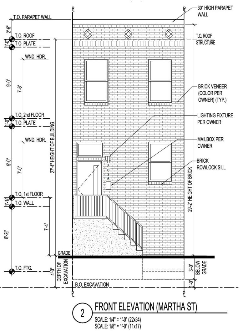 3035 Martha Street. Front building elevation. Credit: Marshall Sabatini Architecture via the City of Philadelphia