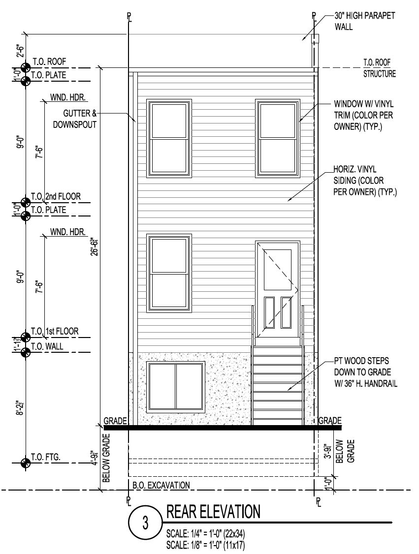 3039 Martha Street. Rear building elevation. Credit: Marshall Sabatini Architecture via the City of Philadelphia