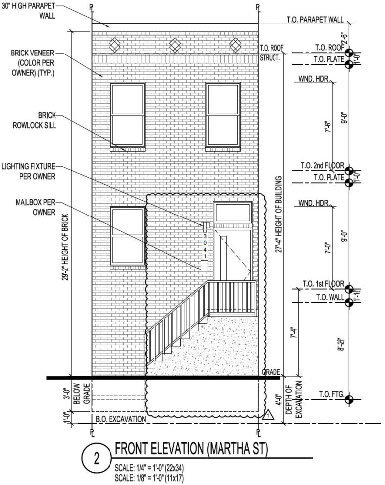 3041 Martha Street. Front building elevation. Credit: Marshall Sabatini Architecture via the City of Philadelphia