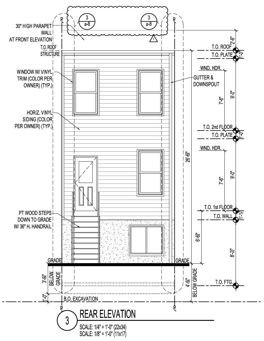 3041 Martha Street. Rear building elevation. Credit: Marshall Sabatini Architecture via the City of Philadelphia