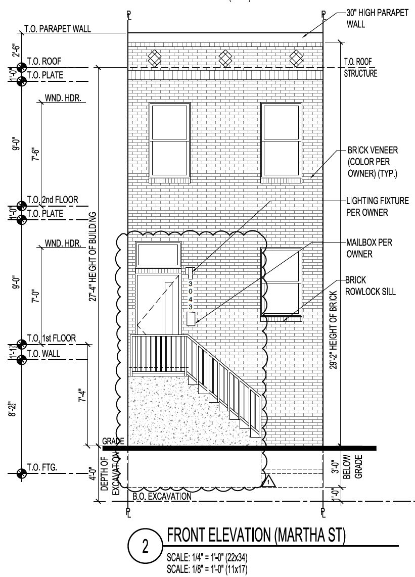 3043 Martha Street. Front building elevation. Credit: Marshall Sabatini Architecture via the City of Philadelphia