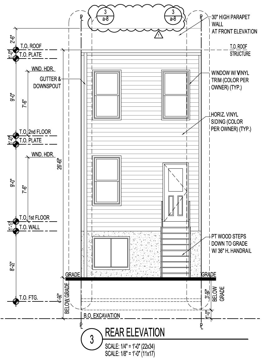 3043 Martha Street. Rear building elevation. Credit: Marshall Sabatini Architecture via the City of Philadelphia