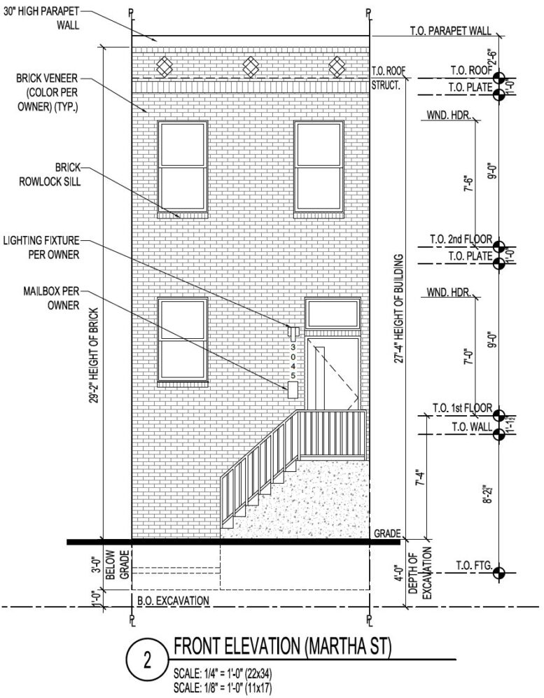 3045 Martha Street. Front building elevation. Credit: Marshall Sabatini Architecture via the City of Philadelphia