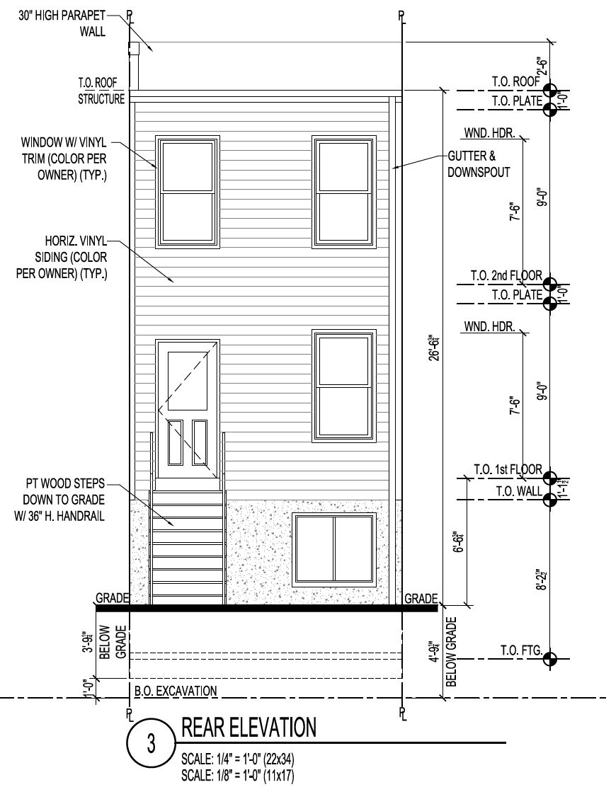 3045 Martha Street. Rear building elevation. Credit: Marshall Sabatini Architecture via the City of Philadelphia