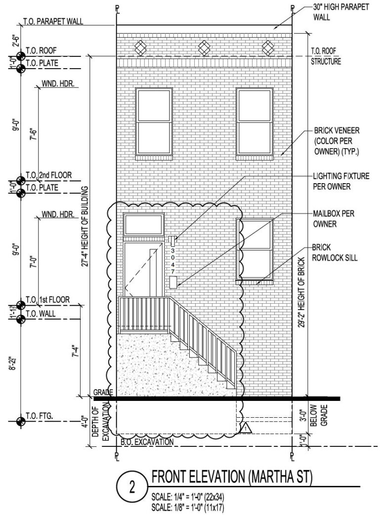 3047 Martha Street. Front building elevation. Credit: Marshall Sabatini Architecture via the City of Philadelphia