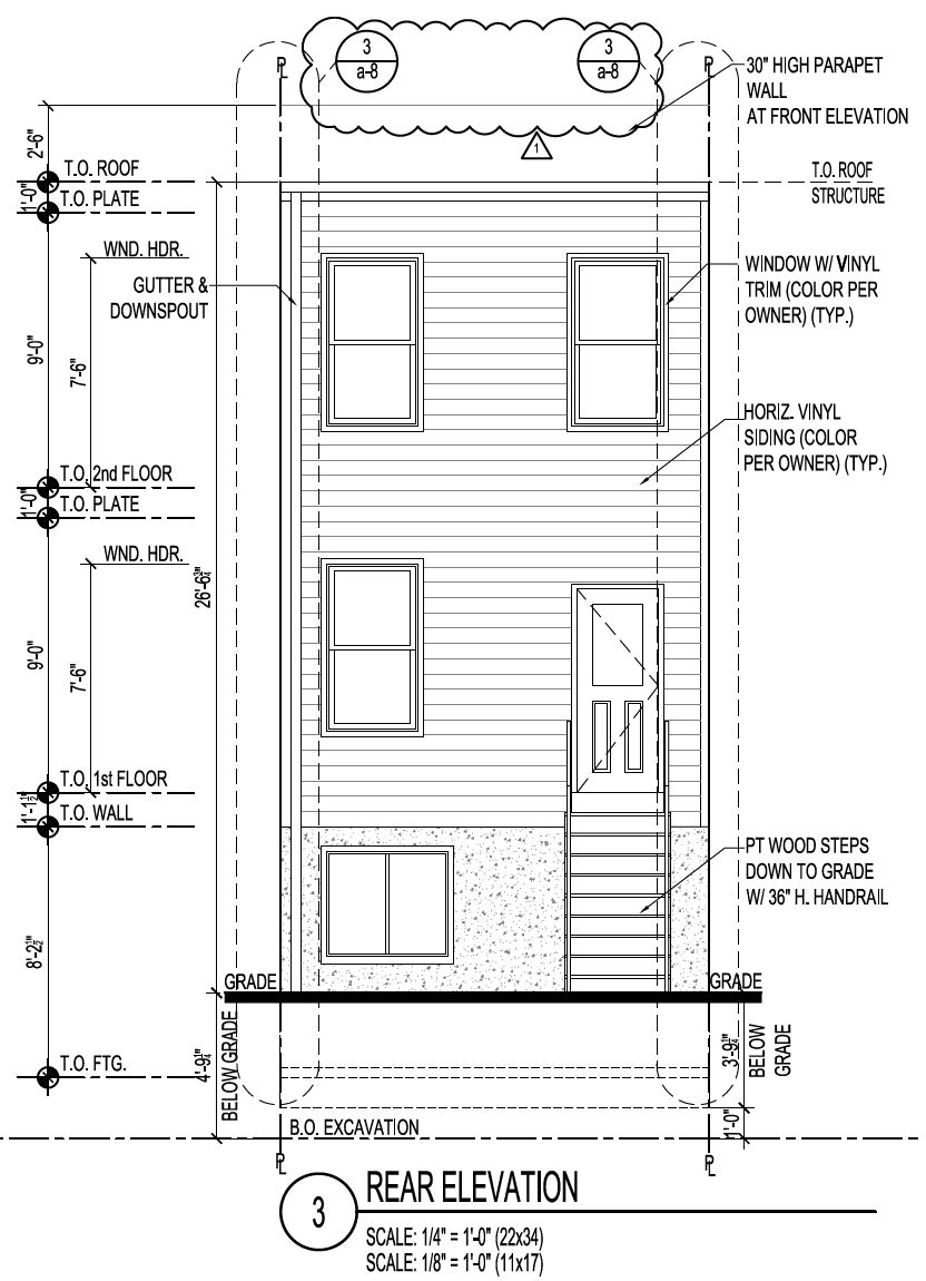 3047 Martha Street. Rear building elevation. Credit: Marshall Sabatini Architecture via the City of Philadelphia