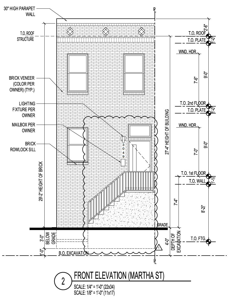 3049 Martha Street. Front building elevation. Credit: Marshall Sabatini Architecture via the City of Philadelphia