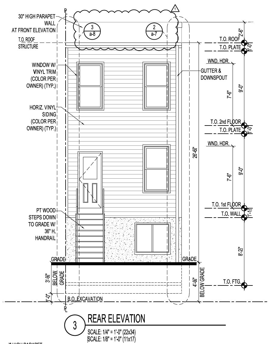3049 Martha Street. Rear building elevation. Credit: Marshall Sabatini Architecture via the City of Philadelphia