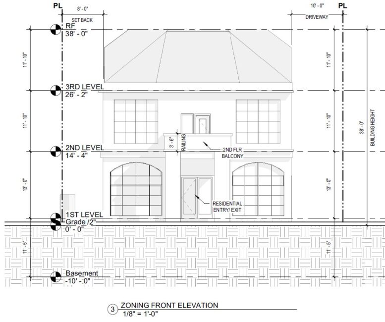 9741 Krewstown Road, Philadelphia. Proposed building elevation. Credit: Sanbar Design via a zoning permit submitted to the City of Philadelphia.